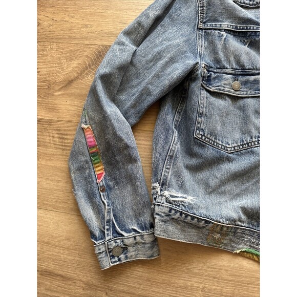 POLO RALPH LAUREN Men’s RENTON Striped Patch Denim Jean Jacket distressed serape - Picture 4 of 12